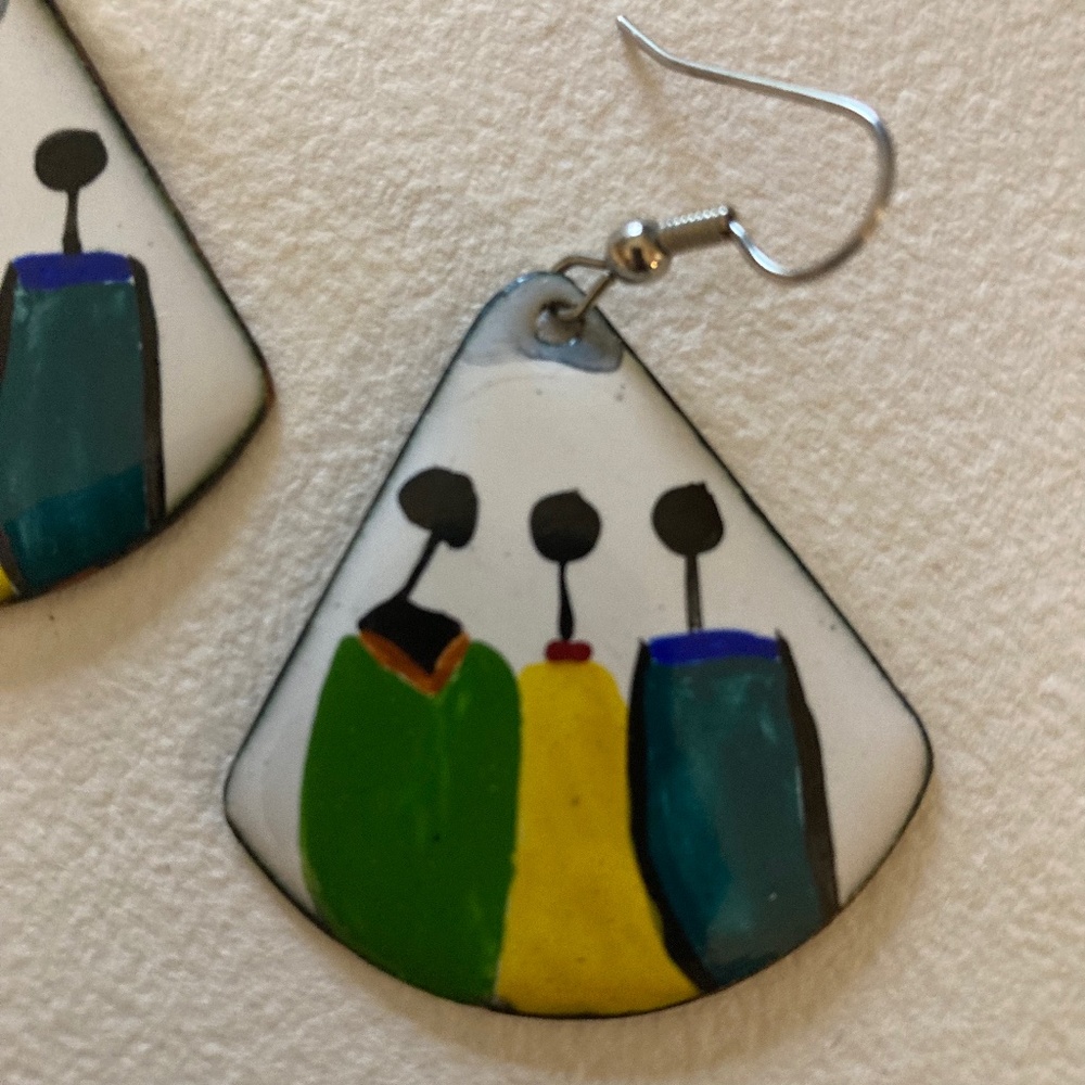 “HOST PICK”Vintage  African Painted Enamel on Copper Earrings